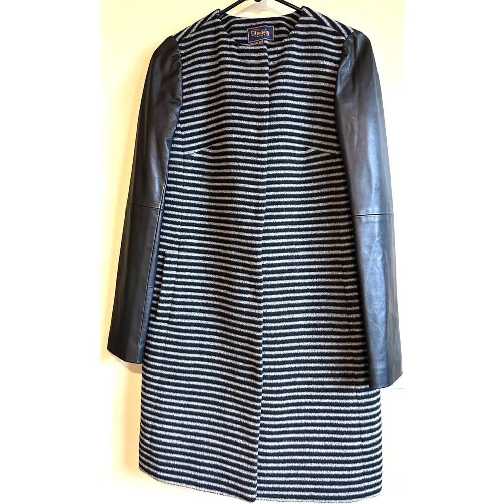 Buckley Tailors Long Jacket Wool Blend 100% Leather Women's XS Grey Black GORG!